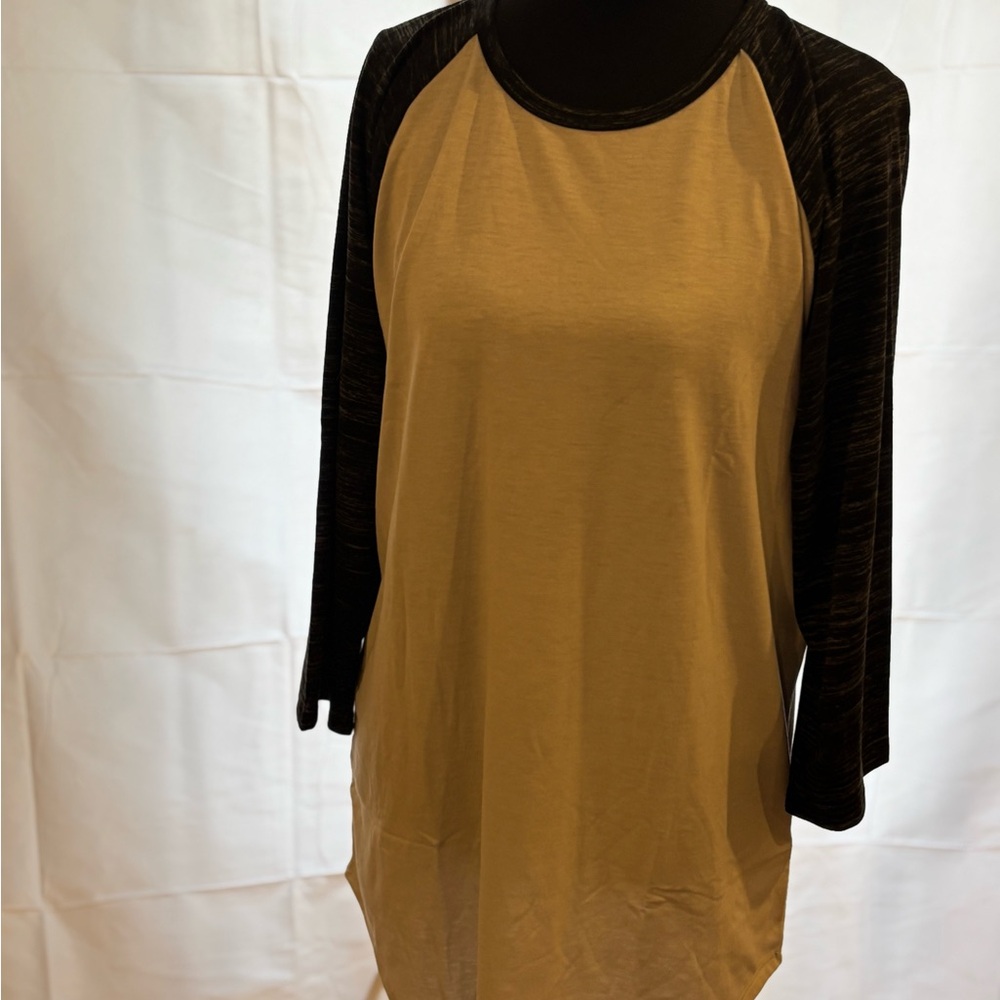 LuLaRoe Randy Black and Tan Long Sleeve Raglan Top